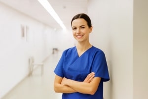Veterinary nurse hospital corridor