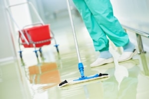 Cleaning floor veterinary hospital